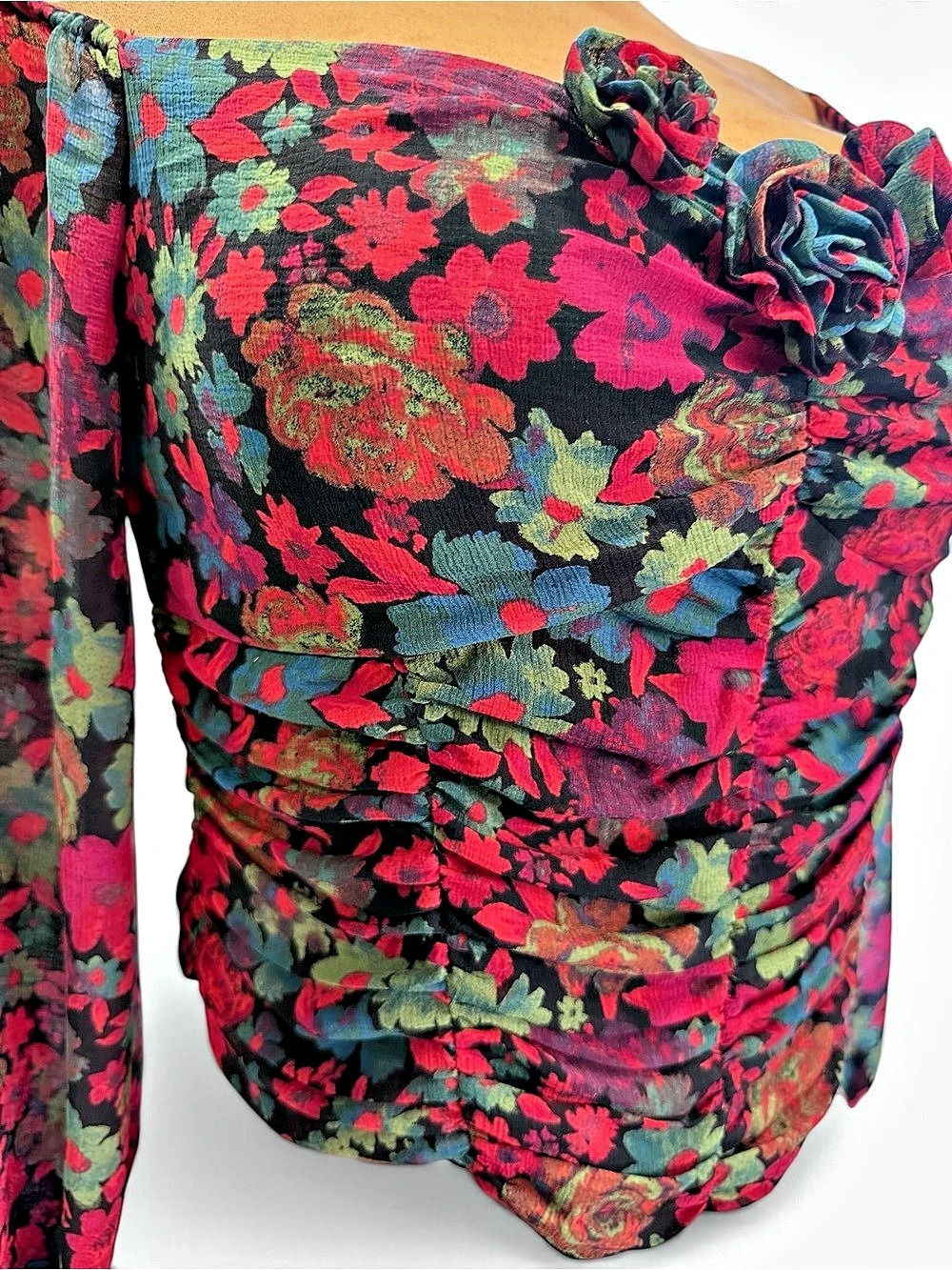 NWOT- Free People Through Oh Lala Top Floral Blouse Black & Red Small - Picture 10 of 13
